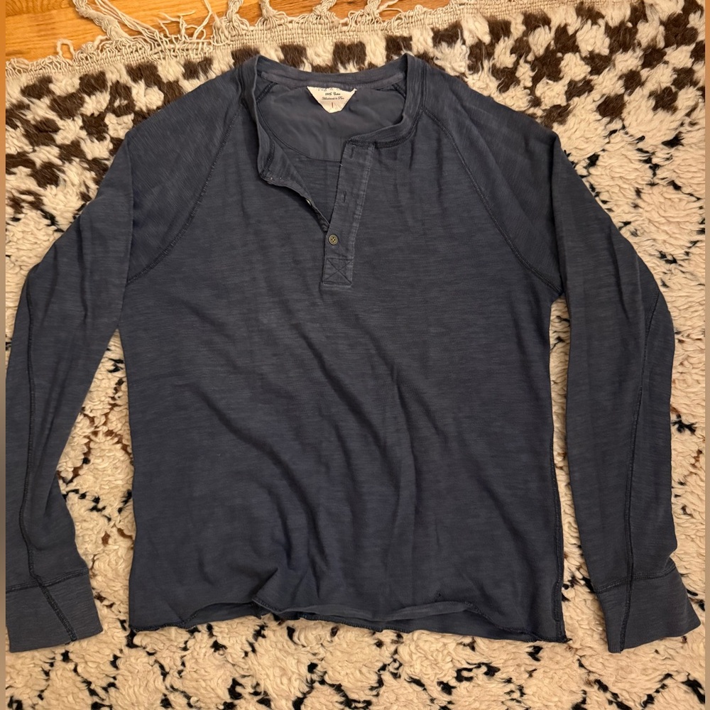 rag & bone Blue Long-Sleeve Henley Tee
